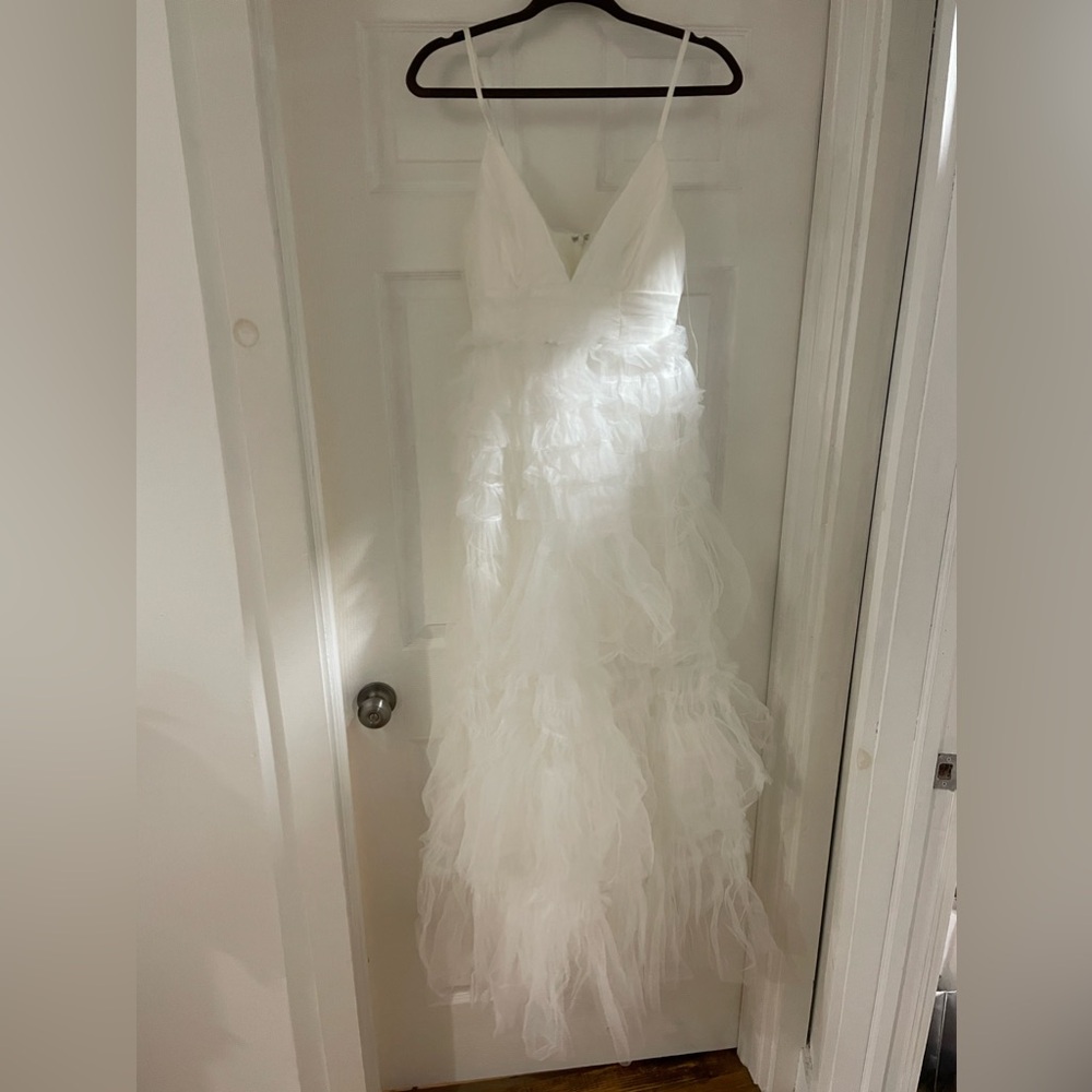 Anthropologie White Ruffled Gown NWT